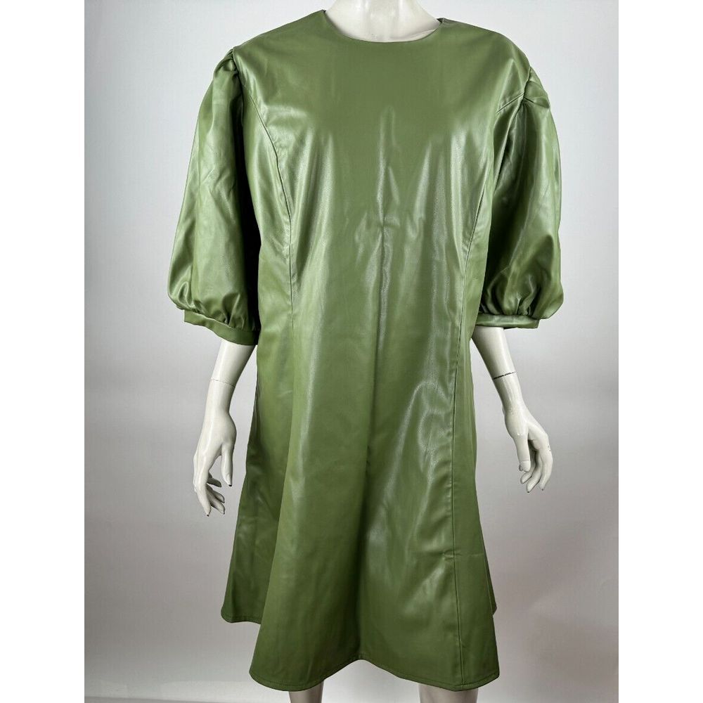JessaKae Collection Britney Faux Leather Dress‎ in Olive Women 3X NWT 1/2 Sleeve